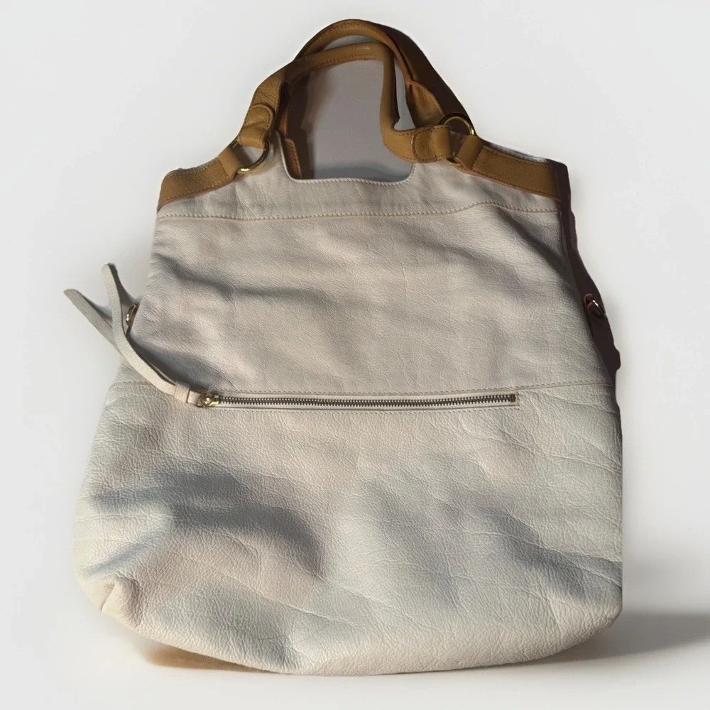 Margot Cream Tan Pebbled Genuine Leather Hobo Tote Bag Gold Hardware Large
